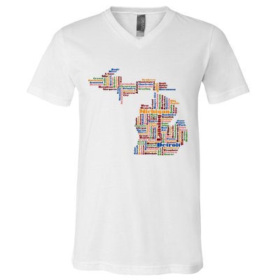 Abstract Word Cloud Map Of Michigan State V-Neck T-Shirt