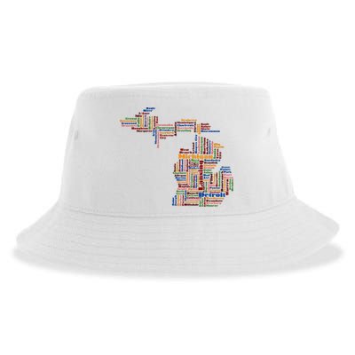 Abstract Word Cloud Map Of Michigan State Sustainable Bucket Hat