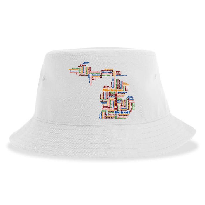Abstract Word Cloud Map Of Michigan State Sustainable Bucket Hat