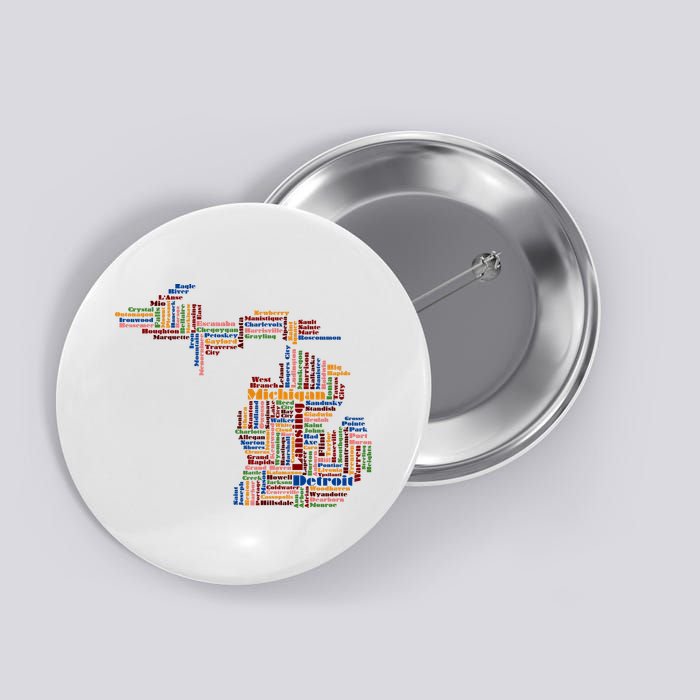Abstract Word Cloud Map Of Michigan State Button