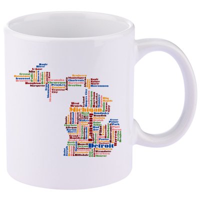 Abstract Word Cloud Map Of Michigan State 11oz C Handle Ceramic Mug