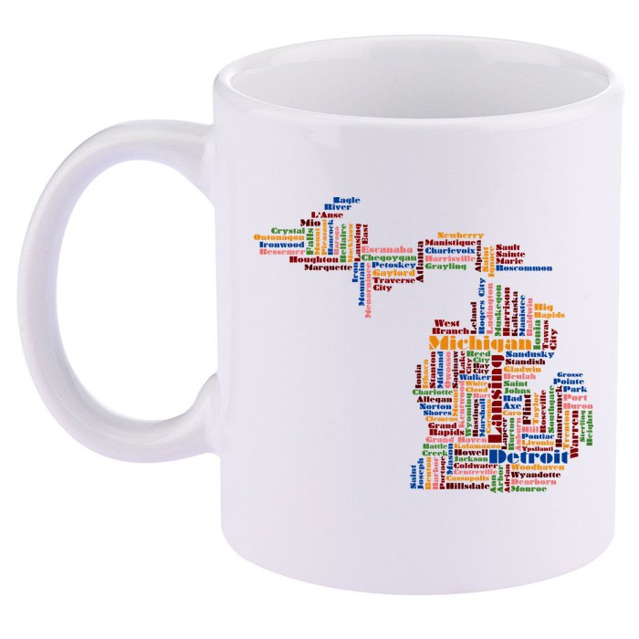 Abstract Word Cloud Map Of Michigan State 11oz C Handle Ceramic Mug