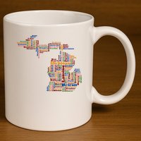 Abstract Word Cloud Map Of Michigan State 11oz C Handle Ceramic Mug