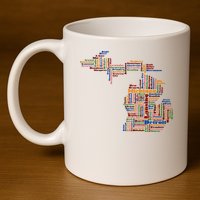 Abstract Word Cloud Map Of Michigan State 11oz C Handle Ceramic Mug