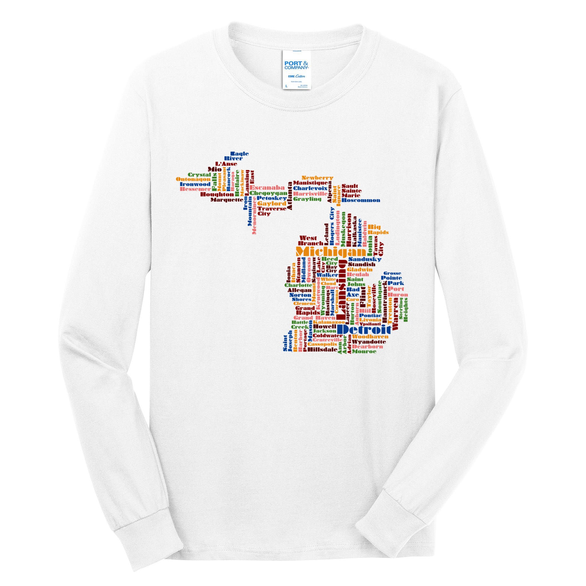 Abstract Word Cloud Map Of Michigan State Tall Long Sleeve T-Shirt