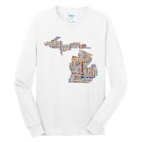 Abstract Word Cloud Map Of Michigan State Tall Long Sleeve T-Shirt