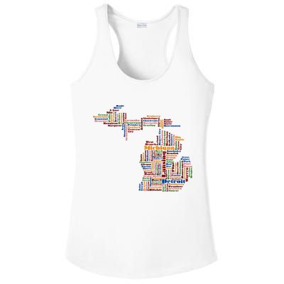 Abstract Word Cloud Map Of Michigan State Ladies PosiCharge Competitor Racerback Tank