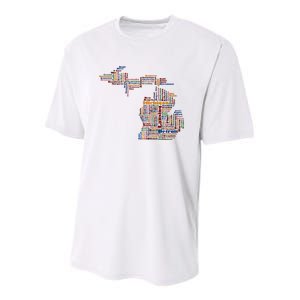 Abstract Word Cloud Map Of Michigan State Youth Performance Sprint T-Shirt