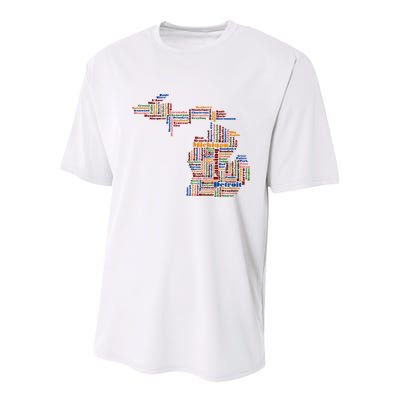 Abstract Word Cloud Map Of Michigan State Youth Performance Sprint T-Shirt