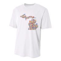 Abstract Word Cloud Map Of Michigan State Youth Performance Sprint T-Shirt