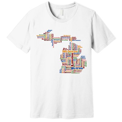 Abstract Word Cloud Map Of Michigan State Premium T-Shirt