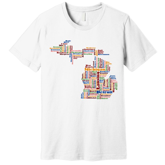 Abstract Word Cloud Map Of Michigan State Premium T-Shirt