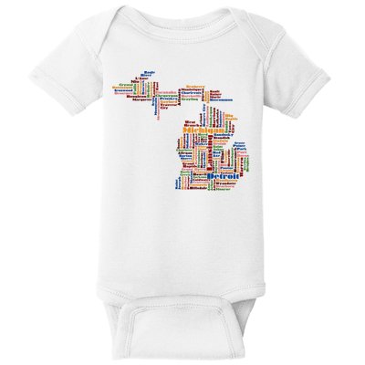 Abstract Word Cloud Map Of Michigan State Baby Bodysuit