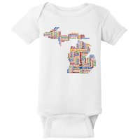 Abstract Word Cloud Map Of Michigan State Baby Bodysuit