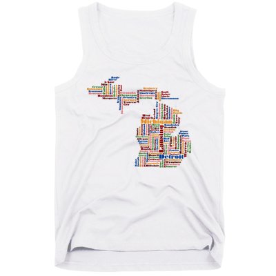 Abstract Word Cloud Map Of Michigan State Tank Top