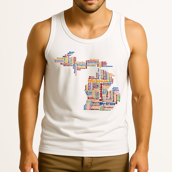 Abstract Word Cloud Map Of Michigan State Tank Top