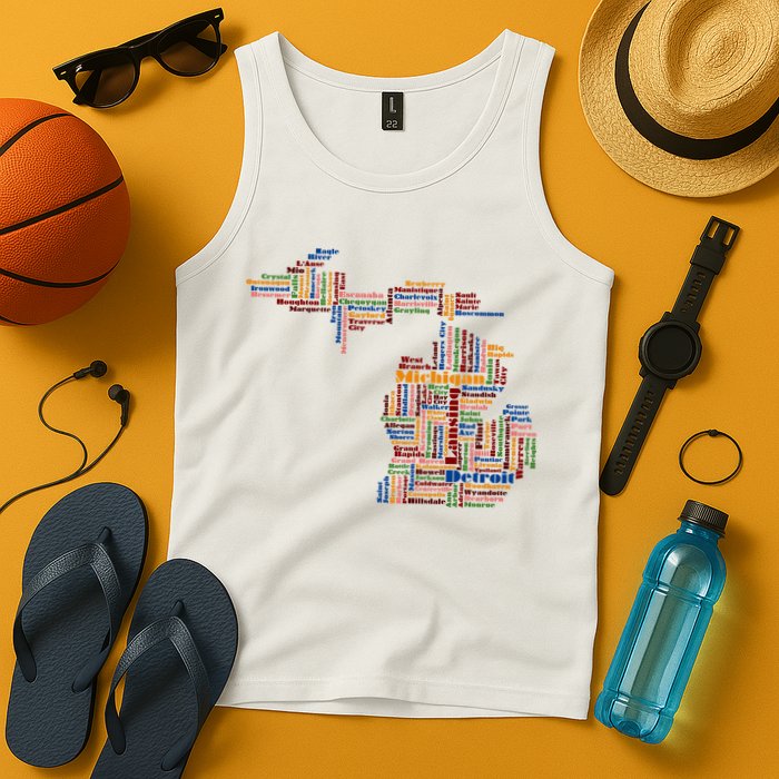 Abstract Word Cloud Map Of Michigan State Tank Top