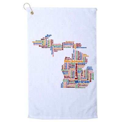 Abstract Word Cloud Map Of Michigan State Platinum Collection Golf Towel