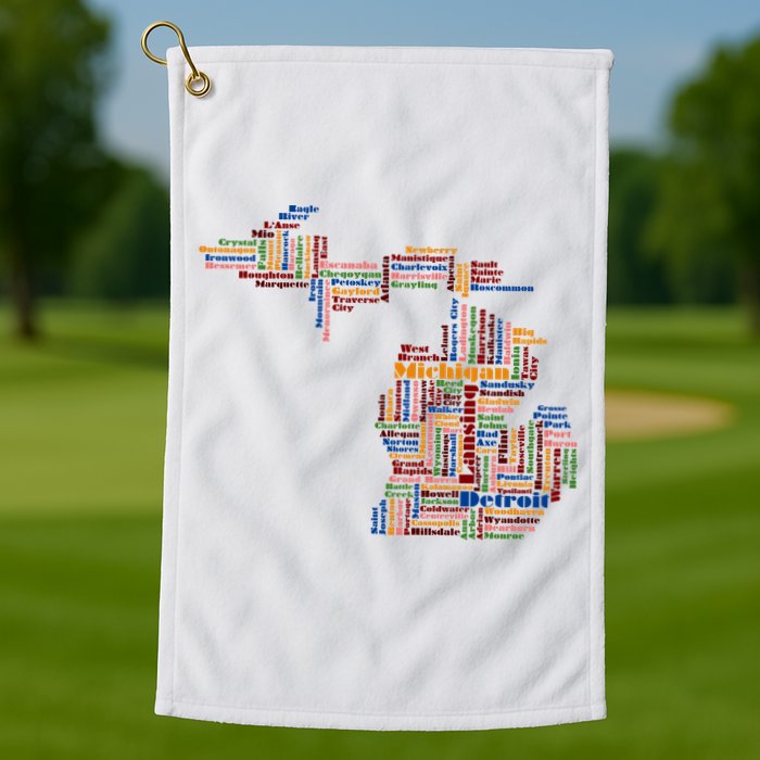 Abstract Word Cloud Map Of Michigan State Golf Towel