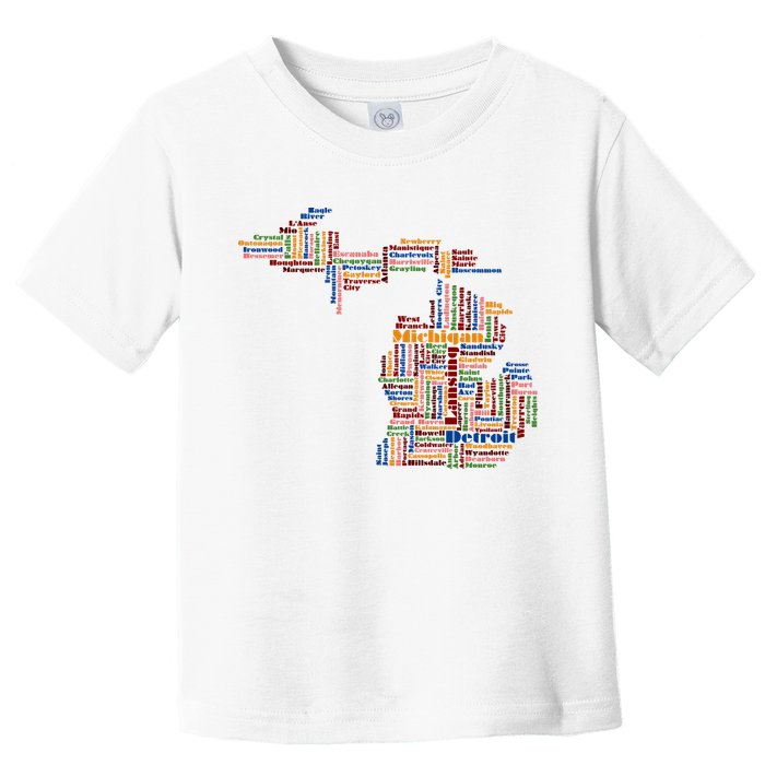 Abstract Word Cloud Map Of Michigan State Toddler T-Shirt