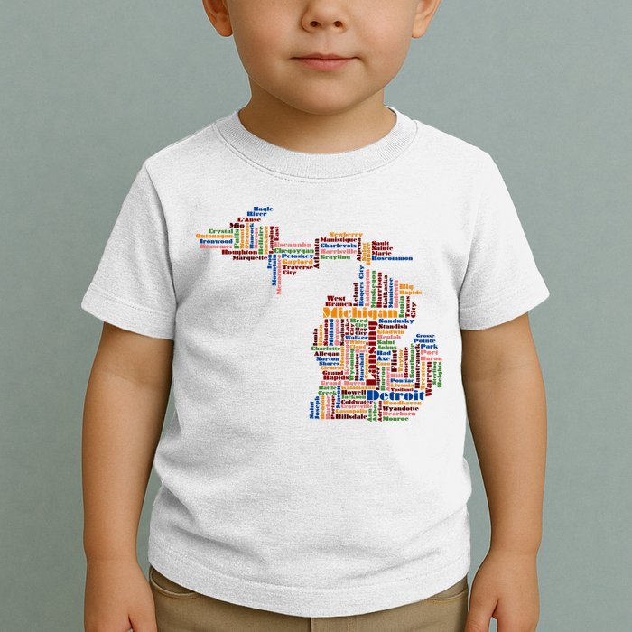 Abstract Word Cloud Map Of Michigan State Toddler T-Shirt