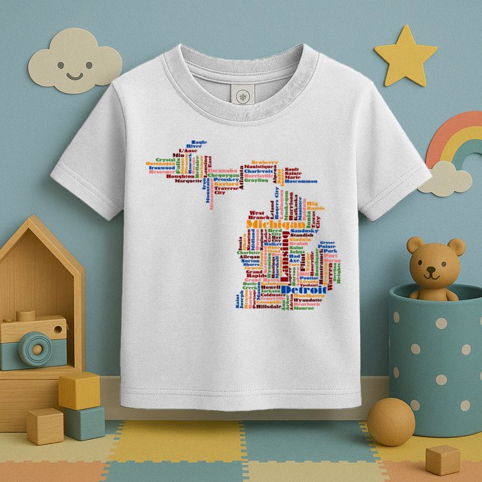 Abstract Word Cloud Map Of Michigan State Toddler T-Shirt