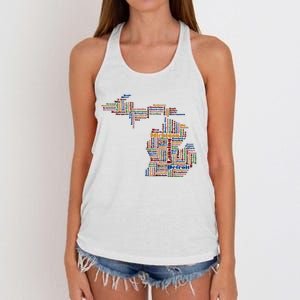 Abstract Word Cloud Map Of Michigan State Women's Knotted Racerback Tank