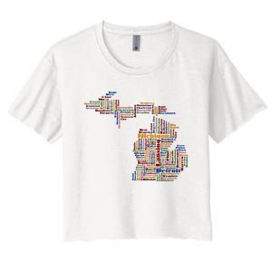 Abstract Word Cloud Map Of Michigan State Women's Crop Top Tee