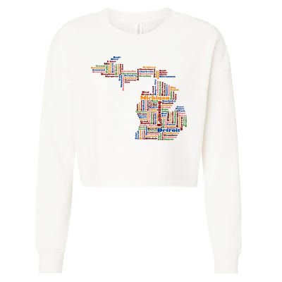 Abstract Word Cloud Map Of Michigan State Cropped Pullover Crew