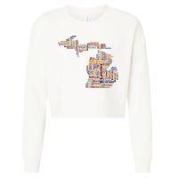 Abstract Word Cloud Map Of Michigan State Cropped Pullover Crew