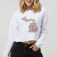 Abstract Word Cloud Map Of Michigan State Cropped Pullover Crew