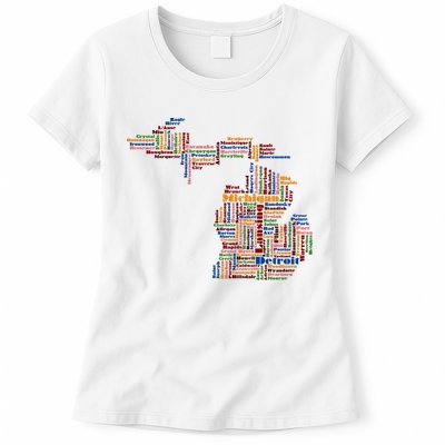 Abstract Word Cloud Map Of Michigan State Womens T-Shirt