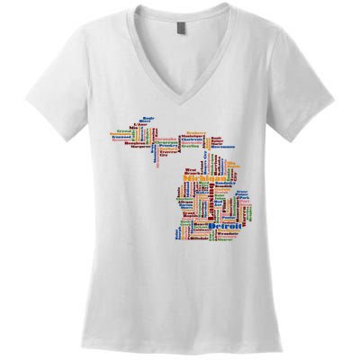 Abstract Word Cloud Map Of Michigan State Women's V-Neck T-Shirt