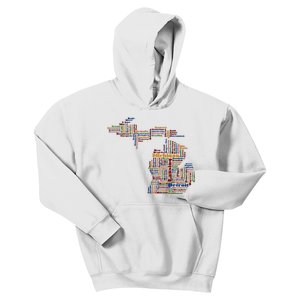 Abstract Word Cloud Map Of Michigan State Kids Hoodie