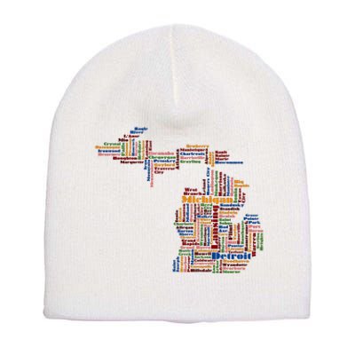 Abstract Word Cloud Map Of Michigan State Short Acrylic Beanie