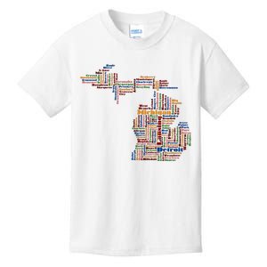 Abstract Word Cloud Map Of Michigan State Kids T-Shirt