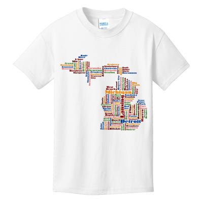 Abstract Word Cloud Map Of Michigan State Kids T-Shirt