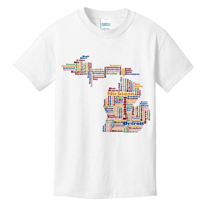 Abstract Word Cloud Map Of Michigan State Kids T-Shirt