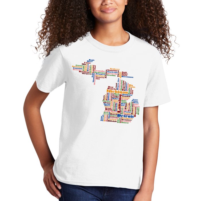 Abstract Word Cloud Map Of Michigan State Kids T-Shirt