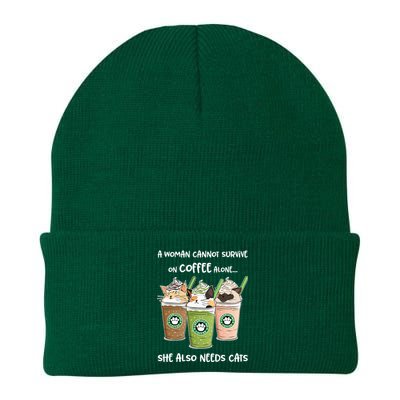 A Woman Cannot Survive On Coffee Alone She Needs Cats Knit Cap Winter Beanie