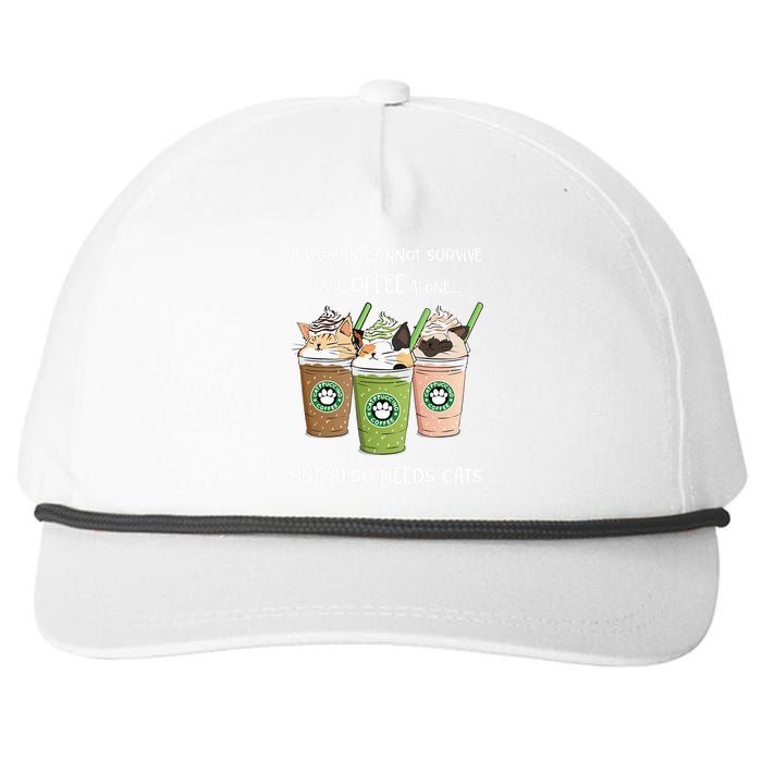 A Woman Cannot Survive On Coffee Alone She Needs Cats Snapback Five-Panel Rope Hat