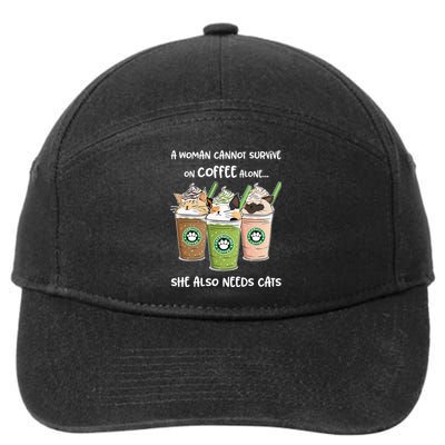 A Woman Cannot Survive On Coffee Alone She Needs Cats 7-Panel Snapback Hat