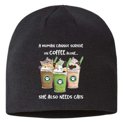 A Woman Cannot Survive On Coffee Alone She Needs Cats Sustainable Beanie