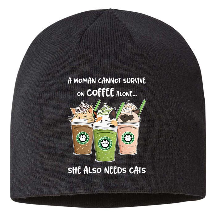 A Woman Cannot Survive On Coffee Alone She Needs Cats Sustainable Beanie