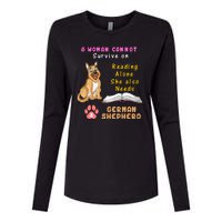 A Woman Cannot Survive On Reading Alone She Also Need A German Shepherd Womens Cotton Relaxed Long Sleeve T-Shirt