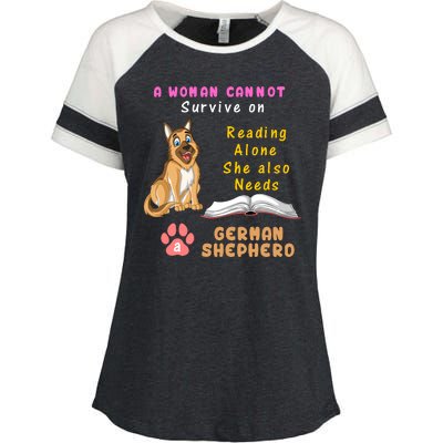 A Woman Cannot Survive On Reading Alone She Also Need A German Shepherd Enza Ladies Jersey Colorblock Tee