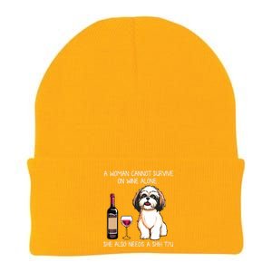 A Woman Cannot Survive On Wine Alone She Needs A Shih Tzu Knit Cap Winter Beanie