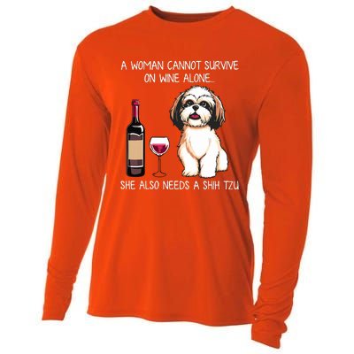 A Woman Cannot Survive On Wine Alone She Needs A Shih Tzu Cooling Performance Long Sleeve Crew