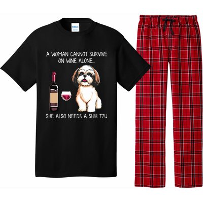 A Woman Cannot Survive On Wine Alone She Needs A Shih Tzu Pajama Set