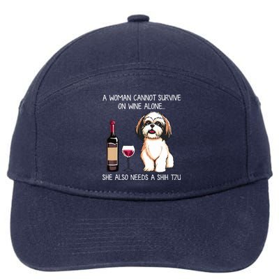 A Woman Cannot Survive On Wine Alone She Needs A Shih Tzu 7-Panel Snapback Hat